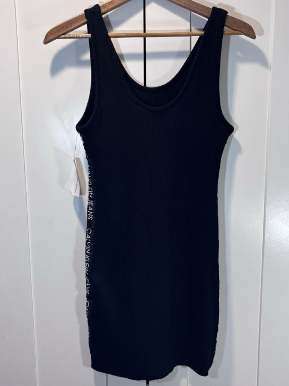 NWT Calvin Klein Jeans Cotton Ribbed Sleeveless Mini Dress Black White Women’s L